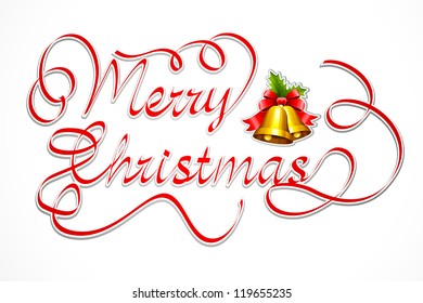 vector illustration of Merry Christmas text with golden bell