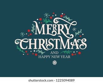 Vector illustration. Merry Christmas vector text Calligraphic Lettering design card template. Calligraphic handmade lettering.