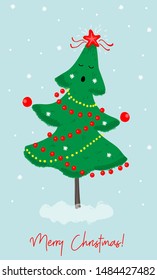 Vector illustration of merry Christmas tree. Christmas greeting card