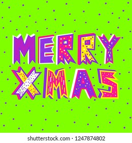 A vector illustration of Merry Christmas typography in UFO green on a decorative snowfall background