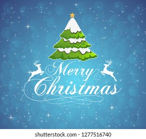 Vector illustration of Merry Christmas typography on blue snow background