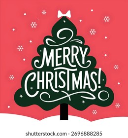 Vektorgrafik von fröhlicher Weihnachtstypografie auf grünem Weihnachtsbaum