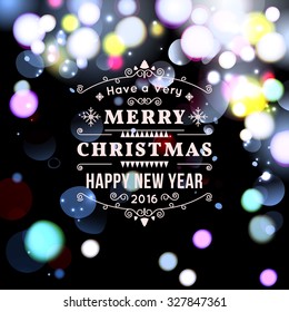 Vector illustration of Merry Christmas Typography Lettering Design Greeting Card on Bokeh background.  Vector illustration Happy New Year Happy Holidays Template.