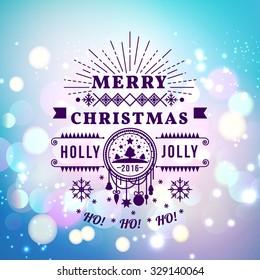 Vector illustration of Merry Christmas Typography Lettering Design Greeting Card on Bokeh background.  Vector illustration Happy New Year Happy Holidays Template.