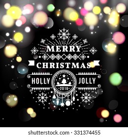 Vector illustration of Merry Christmas Typography Lettering Design Greeting Card on Bokeh background.  Vector illustration Happy New Year Happy Holidays Template.