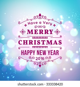 Vector illustration of Merry Christmas Typography Lettering Design Greeting Card on Bokeh background.  Vector illustration Happy New Year Happy Holidays Template.