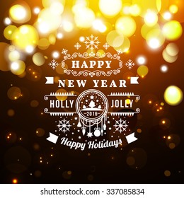 Vector illustration of Merry Christmas Typography Lettering Design Greeting Card on Bokeh background.  Vector illustration Happy New Year Happy Holidays Template.