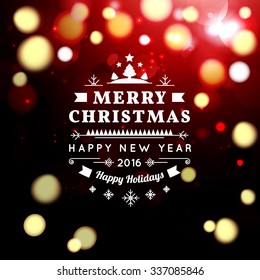 Vector illustration of Merry Christmas Typography Lettering Design Greeting Card on Bokeh background.  Vector illustration Happy New Year Happy Holidays Template.