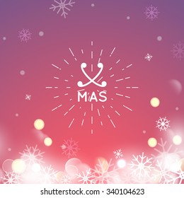 Vector illustration of Merry Christmas Typography Lettering Design Greeting Card on Bokeh background.  Vector illustration 