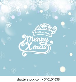 Vector illustration of Merry Christmas Typography Lettering Design Greeting Card on Bokeh background.  Vector illustration Happy New Year Happy Holidays Template.