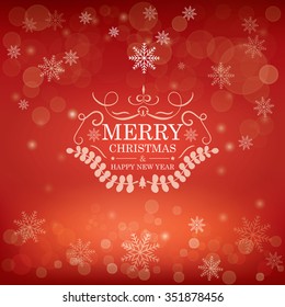 Vector illustration of Merry Christmas Typography Lettering Design Greeting Card on red Bokeh background. Vector illustration Happy New Year Happy Holidays Template.