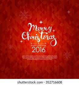 Vector illustration of Merry Christmas Typography Lettering Design Greeting Card on red triangle background. Vector illustration Happy New Year Happy Holidays Template.