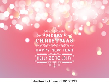 Vector illustration of Merry Christmas Vintage Retro Typography Lettering Design Greeting Card on Bokeh background.  Vector illustration Happy New Year Happy Holidays Template.