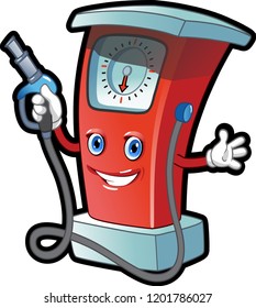 Vector illustration. Merry gas station with eyes and a smile.