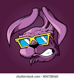 vector illustration. merry painted rabbit with glasses