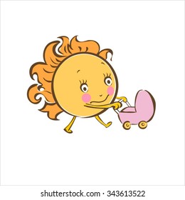 Vector illustration - Merry sun. Solar cute illustrations.