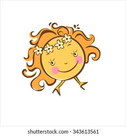 Vector illustration - Merry sun. Solar cute illustrations.