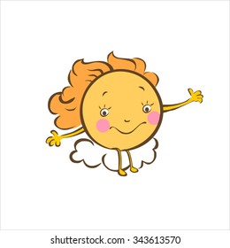 Vector illustration - Merry sun. Solar cute illustrations.