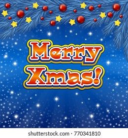 Vector illustration of Merry Xmas Text and stars on blue background