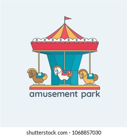 Vector illustration of a merry-go-round. Carousel with horses.  Design element for logo, emblem or banner