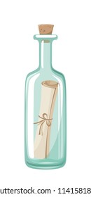 Vector illustration of a message in a blue glass bottle isolated on a white background.