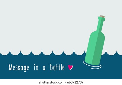 vector illustration of a message in a bottle with heart and sea