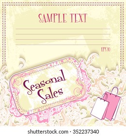 Vector illustration of message card with sign. Design for notebook, diary, sticker, greeting card.