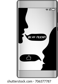 Vector illustration of message communication between two friends. Two people chatting on-line. Silhouettes of two people