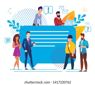 Vector Illustration Message Exchange Cartoon Flat. Closeup Empty Message. Men and Women Exchange Short Notes with Each Other. Modern Communication Technology. Internet Contact Access.