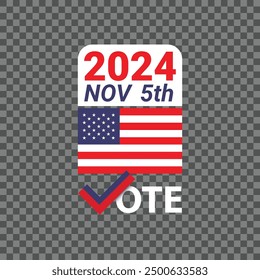 Vector illustration with a message Register to vote for upcoming elections in the United States of America in 2024. Illustration with waving American flag in the background.
