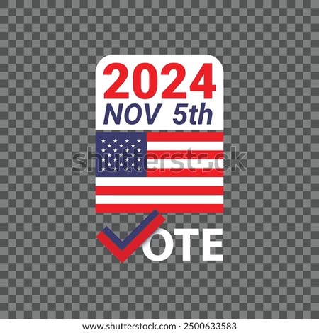 Vector illustration with a message Register to vote for upcoming elections in the United States of America in 2024. Illustration with waving American flag in the background.
