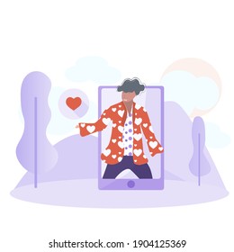 Vector illustration. Messages for a loved one. The guy sends love messages. The perfect guy.