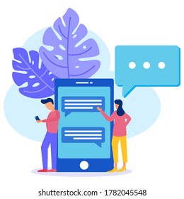 Vector illustration of messaging, communication via the Internet, social media, chat, videos, news, websites, find friends, mobile web graphics - Vector.