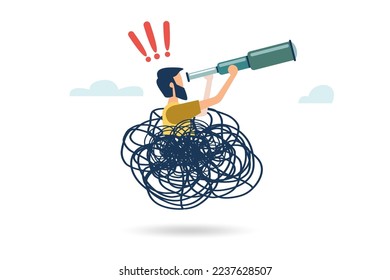 Vector illustration of messy complicated clew line transforming into orderly round element isolated on white background. Concept of solving problem, difficult situation, chaos and mess