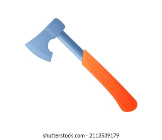 Vektorgrafik Metallax mit orangefarbenem Griff einzeln auf weißem Hintergrund. Ax Vektorsymbol im flachen Cartoon-Stil. Handwerkzeug zum Arbeiten mit Holz. Ausrüstung für Tischlerarbeiten.