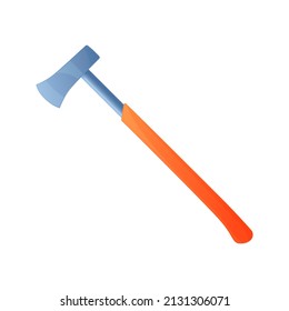 Vector illustration metal ax with orange handle isolated on white background. Axe vector icon in flat cartoon style. Hand tool for working with wood. Equipment for carpentry work. 