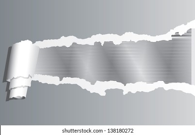 Vector illustration of a metal background with ripped paper.