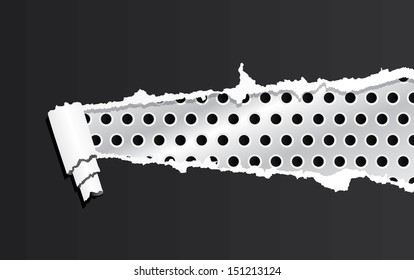 Vector illustration of metal background under a ripped paper.