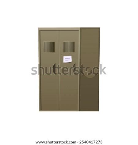 Vector illustration of a metal closed cabinet with two doors on an isolated background. A place to store things. Ideal as interior furniture in a bunker. Cartoon flat style.