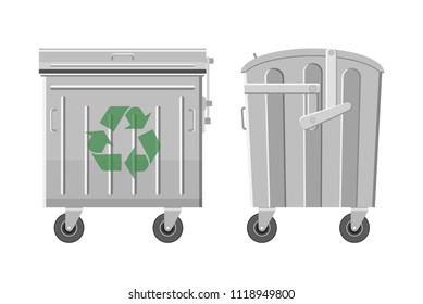 Vector illustration. Metal garbage can in flat style.