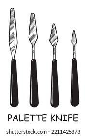 Vector illustration of metal palette knives of various shapes for oil painting isolated on a white background. Palette Knife icon. Palette Knife for painting of various shapes. 