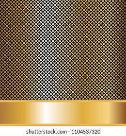 Vector illustration of Metal plate with mesh. Gold background with mesh. Gold ribbon