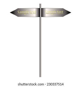 Vector illustration of  Metal pointer - arrow. Golden text on a silver background