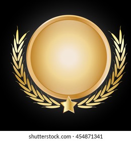 Vector illustration of metal  seal, laurel wreath, black background,trusted shop symbol