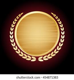 Vector illustration of metal  seal, laurel wreath, black background,trusted shop symbol