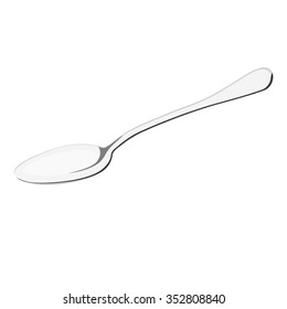 Vector illustration metal, silver and shiny spoon isolated on white background. Table tea spoon. Spoon for food, medicament