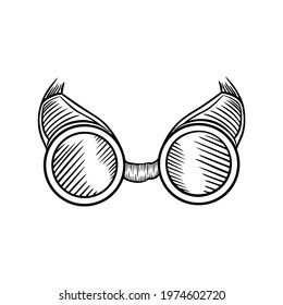 vector illustration metal steampunk goggles with blue lenses on a white background