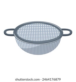 Vector illustration of a metal strainer for rinsing and draining food, isolated on a white background