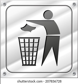 Vector illustration of metal trash icon on white background
