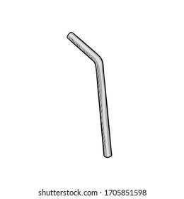 Vector Illustration Of A Metal Tube Or Straw For Drinks. Hand-drawn Kitchen Item For Design.